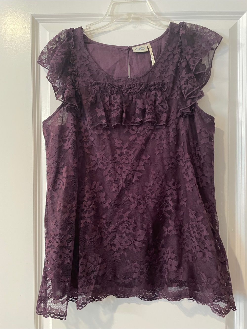 Signature8 Plum Lace Ruffle Sleeve Blouse
